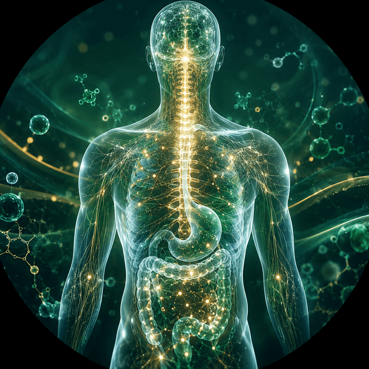 Cos humà amb sistema nerviós i digestiu il·luminats — medicina integrativa, Centre Mèdic Dr. Aldosa